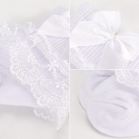 AQOKKA Baby Girls Socks Eyelet Ruffle Frilly Lace Summer Thin Dress Socks for Newborn Infant Toddler Kids in Saudi Arabia