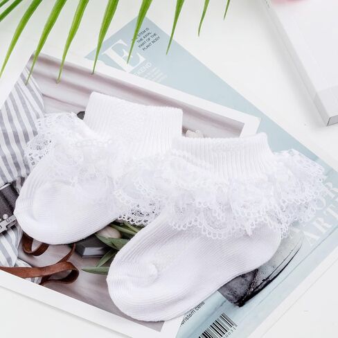 AQOKKA Baby Girls Socks Eyelet Ruffle Frilly Lace Summer Thin Dress Socks for Newborn Infant Toddler Kids in Saudi Arabia