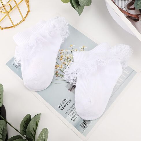 AQOKKA Baby Girls Socks Eyelet Ruffle Frilly Lace Summer Thin Dress Socks for Newborn Infant Toddler Kids in Saudi Arabia