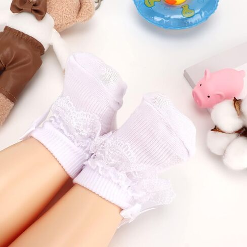 AQOKKA Baby Girls Socks Eyelet Ruffle Frilly Lace Summer Thin Dress Socks for Newborn Infant Toddler Kids in Saudi Arabia
