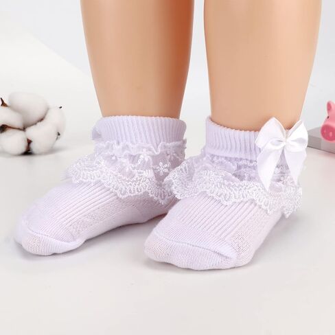 AQOKKA Baby Girls Socks Eyelet Ruffle Frilly Lace Summer Thin Dress Socks for Newborn Infant Toddler Kids in Saudi Arabia