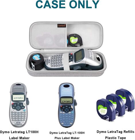 حقيبة حمل صلبة من Canboc لجهاز DYMO LetraTag LT-100H/100H Plus لصانع الملصقات المحمولة، حامل لآلة طباعة الملصقات وأشرطة الملصقات والملحقات الأخرى، رمادي (الجراب فقط) in Kuwait