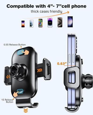 حامل هاتف للسيارة [لا يحجب أبدًا] حامل هاتف عالمي للسيارة [جرابات سميكة صديقة]، حامل حامل للهاتف بدون استخدام اليدين يناسب iPhone 15 14 13 Pro Max Plus Samsung in Kuwait
