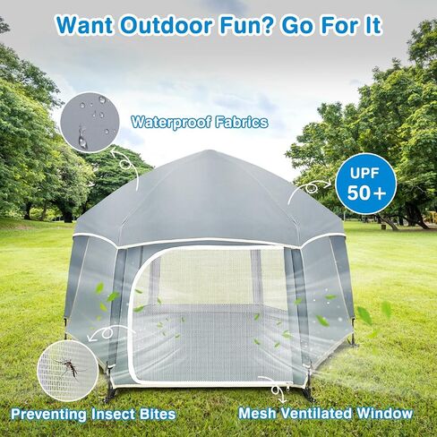 Zooawa Pop Up Playpen, Lightweight Outdoor Playpen with Removable Sun-Shades & 2 Side UV Covers, Deluxe Portable Playpen for Beach Home with Travel Bag, Grey in Saudi Arabia