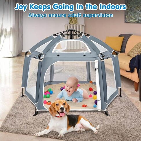 Zooawa Pop Up Playpen, Lightweight Outdoor Playpen with Removable Sun-Shades & 2 Side UV Covers, Deluxe Portable Playpen for Beach Home with Travel Bag, Grey in Saudi Arabia