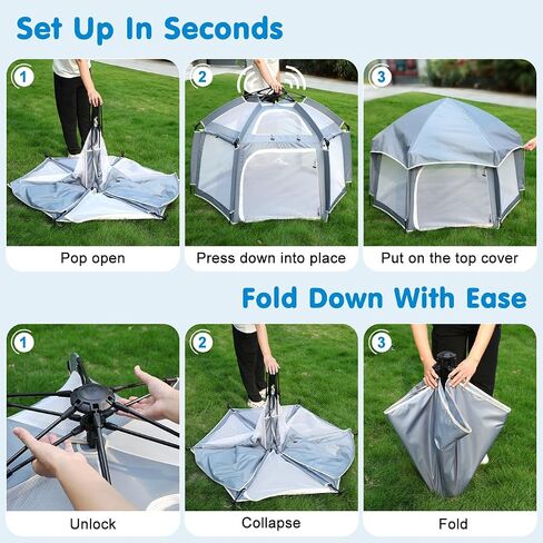 Zooawa Pop Up Playpen, Lightweight Outdoor Playpen with Removable Sun-Shades & 2 Side UV Covers, Deluxe Portable Playpen for Beach Home with Travel Bag, Grey in Saudi Arabia