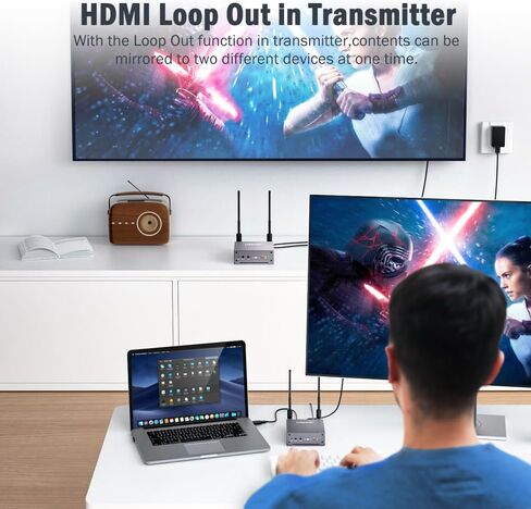 جهاز إرسال واستقبال HDMI لاسلكي من Lemorele، جهاز إرسال فيديو HDMI 5G مع حلقة HDMI/نقل لاسلكي بالأشعة تحت الحمراء يصل إلى 656 قدمًا للاجتماعات وبث الفيديو in Kuwait