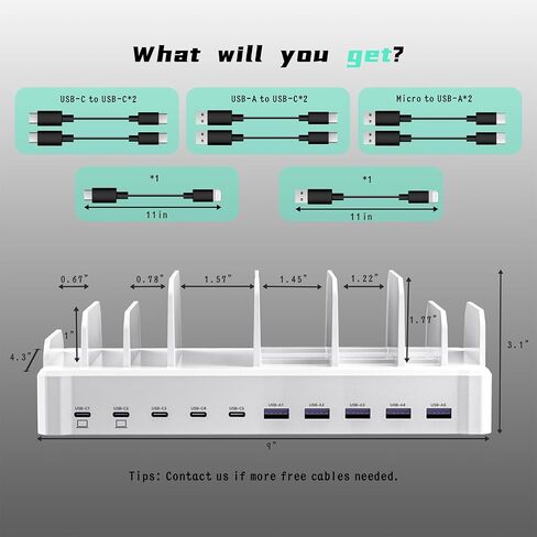 محطة شحن بقوة 320 واط لأجهزة متعددة، محطات شحن سريعة Zobirez ذات 10 منافذ USB C لأجهزة MacBook وiPhone والهاتف الخلوي Android وiPad والكمبيوتر اللوحي وقاعدة شحن منظم الأجهزة المتعددة للعائلة، أسود in Kuwait