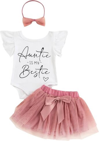 Hoanselay Baby Girl Auntie Outfits Auntie Is My Bestie T Shirt Romper Tulle Tutu Skirt Summer Aunties Bestie Clothes Set in Saudi Arabia