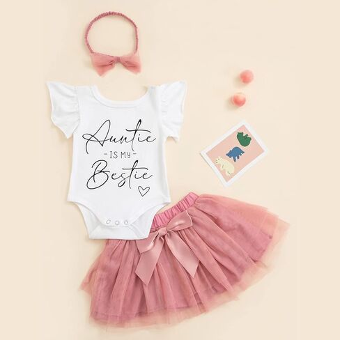 Hoanselay Baby Girl Auntie Outfits Auntie Is My Bestie T Shirt Romper Tulle Tutu Skirt Summer Aunties Bestie Clothes Set in Saudi Arabia