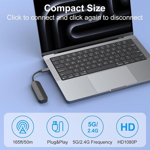 جهاز إرسال واستقبال HDMI لاسلكي، التوصيل والتشغيل 165FT دفق الوسائط فيديو/صوت/ملف Netfix HDMI موسع لاسلكي 5G 4K لهاتف Iphone، IPad، كمبيوتر محمول مع مخرج Type-C للشاشة، جهاز العرض، HDTV in Saudi Arabia