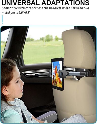 Car Tablet Headrest Holder, Car Back Seat Headrest Tablet Mount Stand for Kids,rotatable and Retractable car Phone Holder, Compatible with iPad Pro Air Mini, Gray in Saudi Arabia