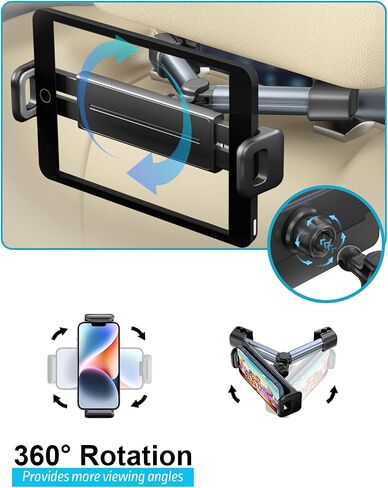 Car Tablet Headrest Holder, Car Back Seat Headrest Tablet Mount Stand for Kids,rotatable and Retractable car Phone Holder, Compatible with iPad Pro Air Mini, Gray in Saudi Arabia