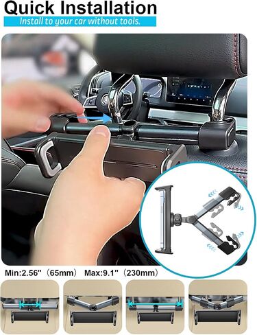 Car Tablet Headrest Holder, Car Back Seat Headrest Tablet Mount Stand for Kids,rotatable and Retractable car Phone Holder, Compatible with iPad Pro Air Mini, Gray in Saudi Arabia