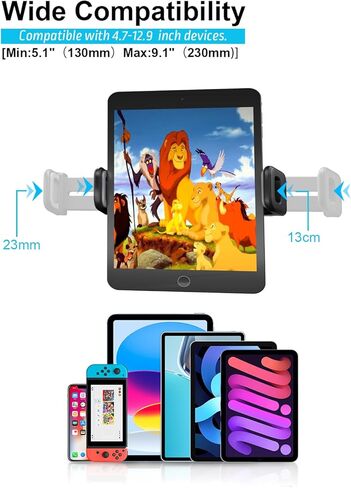 Car Tablet Headrest Holder, Car Back Seat Headrest Tablet Mount Stand for Kids,rotatable and Retractable car Phone Holder, Compatible with iPad Pro Air Mini, Gray in Saudi Arabia