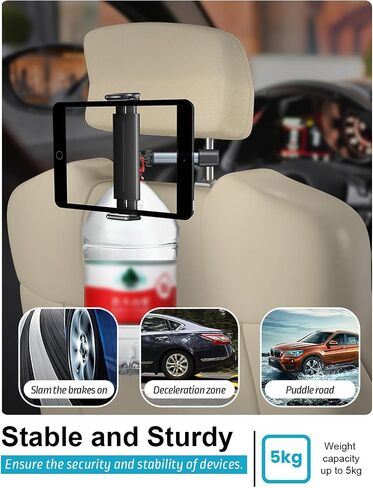 Car Tablet Headrest Holder, Car Back Seat Headrest Tablet Mount Stand for Kids,rotatable and Retractable car Phone Holder, Compatible with iPad Pro Air Mini, Gray in Saudi Arabia