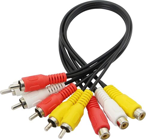 مقسم كابل GELRHONR AV، 3 RCA أنثى إلى 6 ذكر، كابل تمديد محول RCA AV Audio Video Y للتلفزيون، DVD، فك التشفير - 12 بوصة (أسود-3 أنثى إلى 6 ذكر) in Saudi Arabia