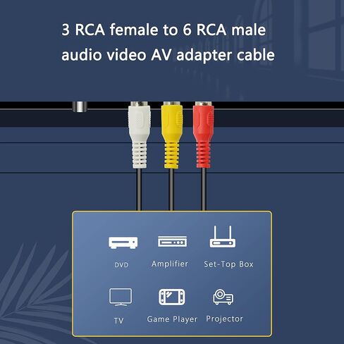 مقسم كابل GELRHONR AV، 3 RCA أنثى إلى 6 ذكر، كابل تمديد محول RCA AV Audio Video Y للتلفزيون، DVD، فك التشفير - 12 بوصة (أسود-3 أنثى إلى 6 ذكر) in Saudi Arabia