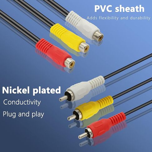 مقسم كابل GELRHONR AV، 3 RCA أنثى إلى 6 ذكر، كابل تمديد محول RCA AV Audio Video Y للتلفزيون، DVD، فك التشفير - 12 بوصة (أسود-3 أنثى إلى 6 ذكر) in Saudi Arabia