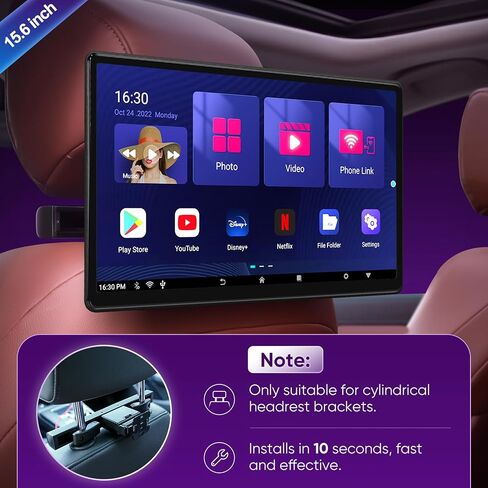 15.6 بوصة 4K Android 11.0 مقعد خلفي متعدد الوظائف لتلفزيون السيارة، 5G واي فاي مسند الرأس شاشة لمس تابلت 1080P بلوتوث/USB/SD/HDMI داخل + خارج/FM/وصلة مرآة/مشغل فيديو Airplay (2Ram 32Rom(2Monitors)) in Saudi Arabia