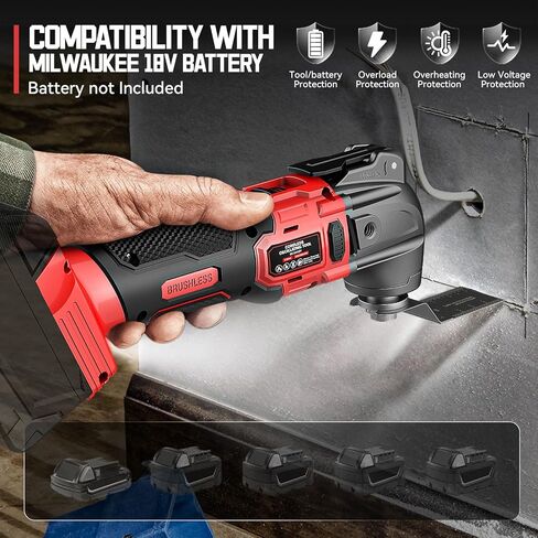 Cordless Oscillating Tool for Milwaukee 18V Battery, 6 Variable Speed Brushless-Motor Tool, Oscillating multi tool kit for Cutting Wood Drywall Nails Remove Grout & Sanding(Battery Not Included) in Kuwait