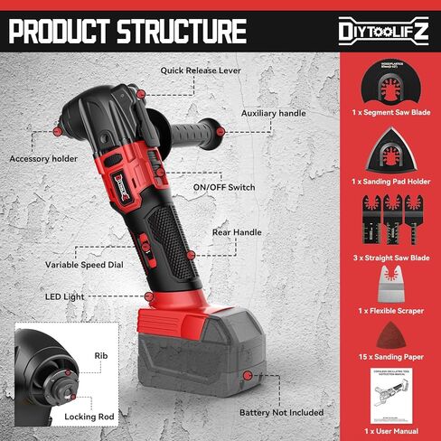 Cordless Oscillating Tool for Milwaukee 18V Battery, 6 Variable Speed Brushless-Motor Tool, Oscillating multi tool kit for Cutting Wood Drywall Nails Remove Grout & Sanding(Battery Not Included) in Kuwait