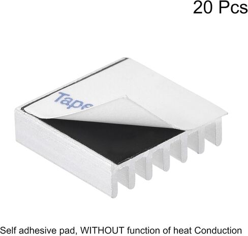 Uxcell 14x14x4mm فضي اللون ذاتي اللصق من الألومنيوم مبرد إلكترونيات لـ IC، MOS 20 قطعة in Saudi Arabia