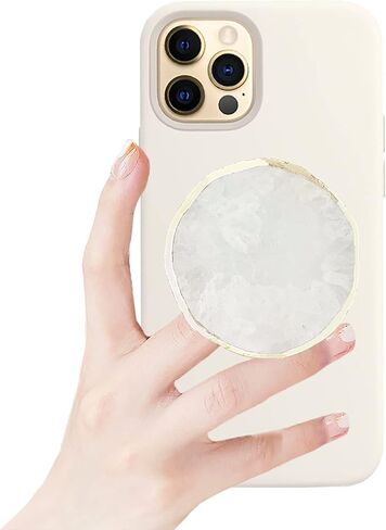 Crystal Phone Grip Holder - Mobile Phone Grip Gemstone Natural Stone Crystal Phone Grip Irregular Shape Design with Golden Trimmed Edges for Cell Phone and Tablets (Crystal Phone Grip White) in Saudi Arabia