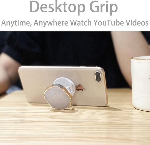 Crystal Phone Grip Holder - Mobile Phone Grip Gemstone Natural Stone Crystal Phone Grip Irregular Shape Design with Golden Trimmed Edges for Cell Phone and Tablets (Crystal Phone Grip White) in Saudi Arabia
