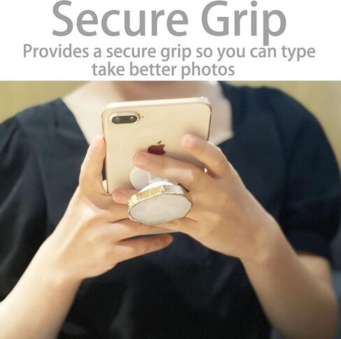 Crystal Phone Grip Holder - Mobile Phone Grip Gemstone Natural Stone Crystal Phone Grip Irregular Shape Design with Golden Trimmed Edges for Cell Phone and Tablets (Crystal Phone Grip White) in Saudi Arabia