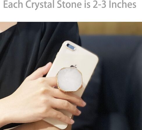 Crystal Phone Grip Holder - Mobile Phone Grip Gemstone Natural Stone Crystal Phone Grip Irregular Shape Design with Golden Trimmed Edges for Cell Phone and Tablets (Crystal Phone Grip White) in Saudi Arabia