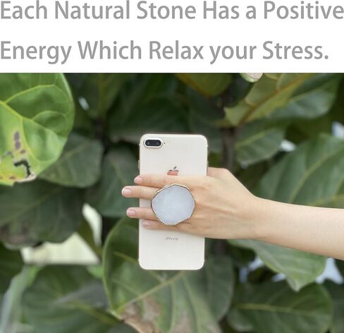 Crystal Phone Grip Holder - Mobile Phone Grip Gemstone Natural Stone Crystal Phone Grip Irregular Shape Design with Golden Trimmed Edges for Cell Phone and Tablets (Crystal Phone Grip White) in Saudi Arabia