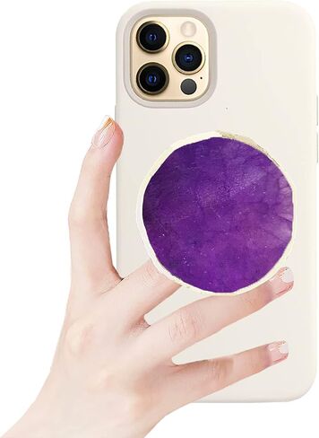 Crystal Phone Grip Holder - Mobile Phone Grip Gemstone Natural Stone Crystal Phone Grip Irregular Shape Design with Golden Trimmed Edges for Cell Phone and Tablets (Crystal Phone Grip White) in Saudi Arabia
