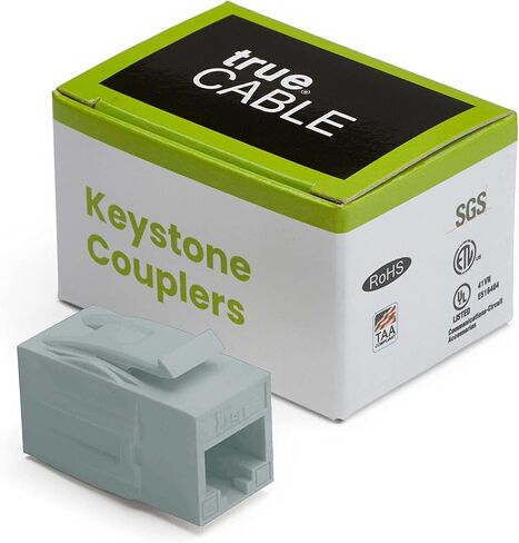 trueCABLE Cat6A Keystone Jack Coupler, Unshielded (UTP), PoE++ (4PPoE), UL Listed, ETL Verified, ANSI/TIA 568-2.D Cat 6A Performance Compliant, Female to Female RJ45 Couplers, White, 12 Pack in Kuwait