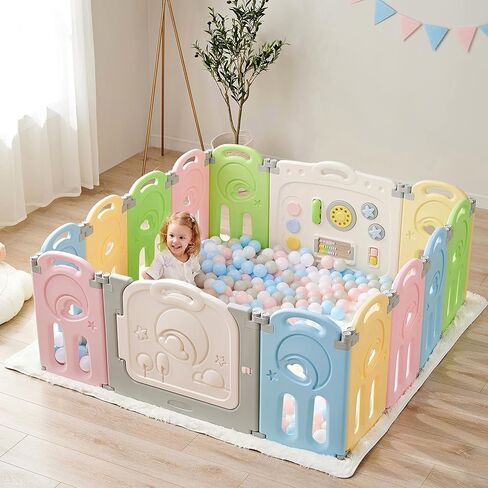 Fortella Cloud Castle Foldable Playpen, Baby Safety Play Yard with Whiteboard and Activity Wall, Indoors or Outdoors (Multicolor 14 Panel) in Saudi Arabia