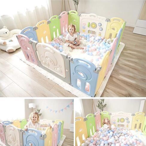 Fortella Cloud Castle Foldable Playpen, Baby Safety Play Yard with Whiteboard and Activity Wall, Indoors or Outdoors (Multicolor 14 Panel) in Saudi Arabia