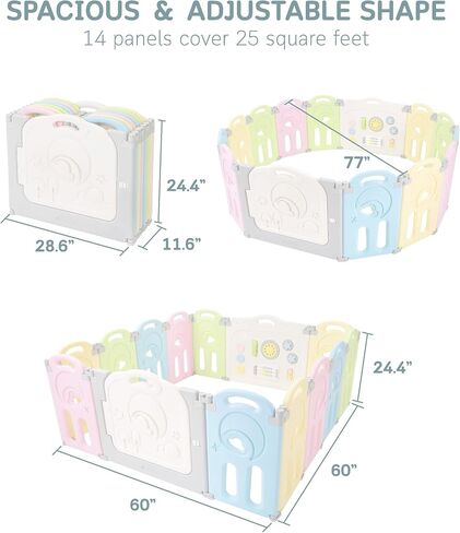 Fortella Cloud Castle Foldable Playpen, Baby Safety Play Yard with Whiteboard and Activity Wall, Indoors or Outdoors (Multicolor 14 Panel) in Saudi Arabia