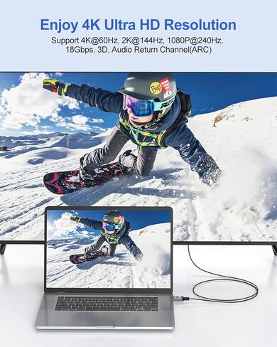كابل HDMI رفيع 4K بطول 6 أقدام، كابل HDMI فائق النحافة بطول 6 أقدام مرن فائق الدقة HDMI 2.0 سلك 4K@60 هرتز، 2K@144 هرتز، 1080P، HDR، ثلاثي الأبعاد، ARC للكمبيوتر المحمول، الشاشة، HDTV، PS5/4/3، Xbox، الكاميرا in Kuwait