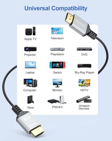 كابل HDMI رفيع 4K بطول 6 أقدام، كابل HDMI فائق النحافة بطول 6 أقدام مرن فائق الدقة HDMI 2.0 سلك 4K@60 هرتز، 2K@144 هرتز، 1080P، HDR، ثلاثي الأبعاد، ARC للكمبيوتر المحمول، الشاشة، HDTV، PS5/4/3، Xbox، الكاميرا in Kuwait