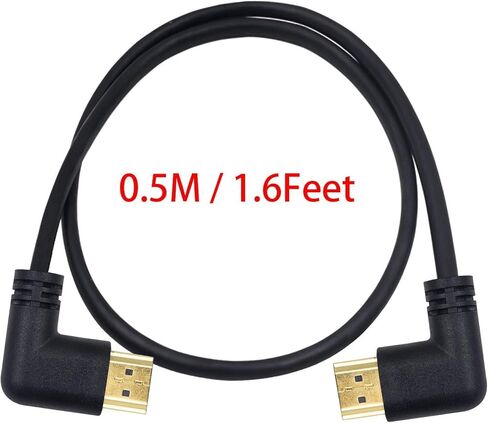 Poyiccot 90 Degree HDMI 2.0 Male to Male Cable, 1.5Ft / 50cm Gold Plated High Speed HDMI Male Right Angle to Male Left Angle Cable 60Hz, 4K 2K (M/M Left-Right) in Kuwait