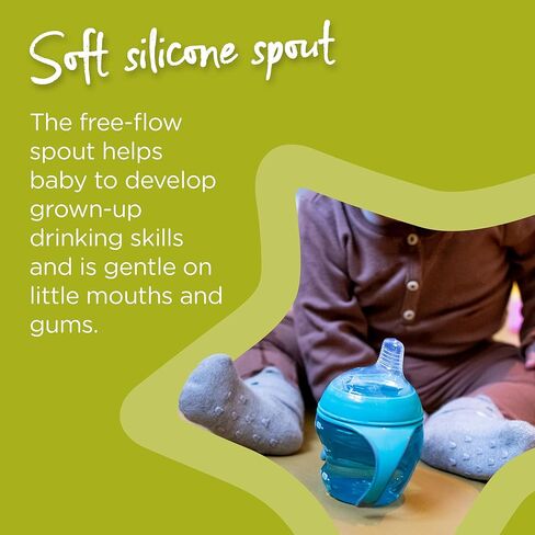 كوب تومي تيبي الانتقالي، حلمة تشبه الثدي وفوهة شرب سيليكون ناعمة، مقابض سهلة الإمساك وقابلة للإزالة، غطاء مانع للتسرب، 150 مل، من 4 إلى 7 أشهر فما فوق، وردي in Kuwait