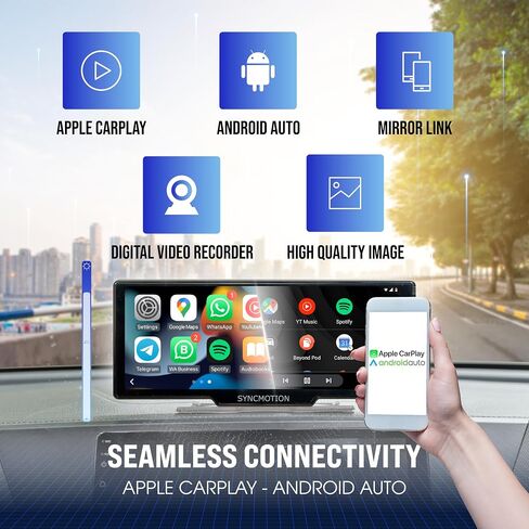 شاشة Apple Carplay & Android التلقائية المحمولة، شاشة 9.3 بوصة HD IPS، مستقبل راديو السيارة، مشغل الوسائط المتعددة، بلوتوث، AUX/FM، وصلة مرآة، DVR، التحكم الصوتي in Saudi Arabia