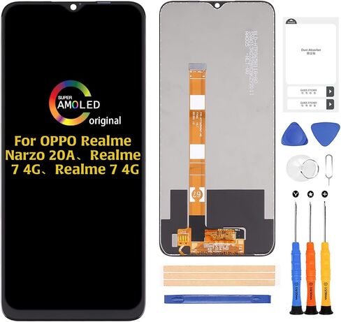 لOppo Realme Narzo 20A/Realme 7 4G شاشة بديلة تعمل باللمس محول رقمي RMX2050 RMX2151 RMX2163 شاشة LCD مجموعة إصلاح كاملة، مع أدوات in Saudi Arabia