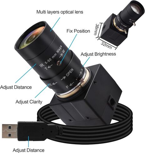 USB Camera 16Megapixel Manual Zoom 5-50mm Lens Webcam 16MP CMOS IMX298 UVC USB2.0 Embedded Webcam for 3D Printer Bar/QR Code Scan in Saudi Arabia