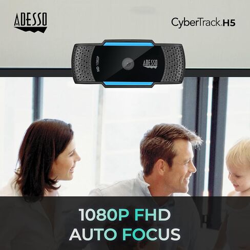 كاميرا ويب Adesso CyberTrack H5-TAA 1080P HD بتركيز تلقائي مع ميكروفون مزدوج مدمج وحامل ثلاثي القوائم وغطاء مصراع الخصوصية متوافق مع TAA in Saudi Arabia