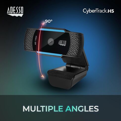 كاميرا ويب Adesso CyberTrack H5-TAA 1080P HD بتركيز تلقائي مع ميكروفون مزدوج مدمج وحامل ثلاثي القوائم وغطاء مصراع الخصوصية متوافق مع TAA in Saudi Arabia
