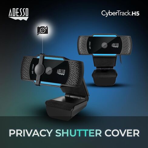 كاميرا ويب Adesso CyberTrack H5-TAA 1080P HD بتركيز تلقائي مع ميكروفون مزدوج مدمج وحامل ثلاثي القوائم وغطاء مصراع الخصوصية متوافق مع TAA in Saudi Arabia
