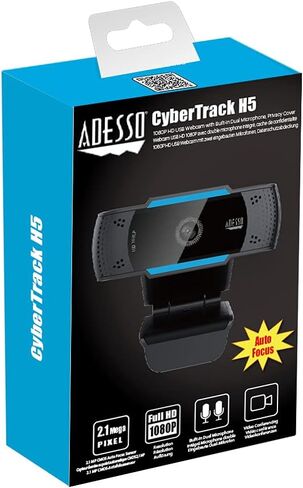 كاميرا ويب Adesso CyberTrack H5-TAA 1080P HD بتركيز تلقائي مع ميكروفون مزدوج مدمج وحامل ثلاثي القوائم وغطاء مصراع الخصوصية متوافق مع TAA in Saudi Arabia