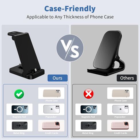 Charging Station for Multiple Devices 3 in 1 Foldable iPhone Wireless Charging Stand for iPhone 14/13/12/11Pro/Max/XR/XS Max/X, Apple Watch 8/7/6/SE/5/4/3/2, AirPods 2/Pro（Adapter is not Included） in Kuwait
