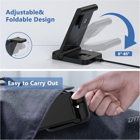 Charging Station for Multiple Devices 3 in 1 Foldable iPhone Wireless Charging Stand for iPhone 14/13/12/11Pro/Max/XR/XS Max/X, Apple Watch 8/7/6/SE/5/4/3/2, AirPods 2/Pro（Adapter is not Included） in Kuwait